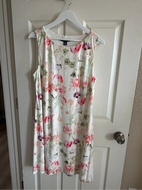 American Living Cream Floral Midi Dress with Pink & Green Accents